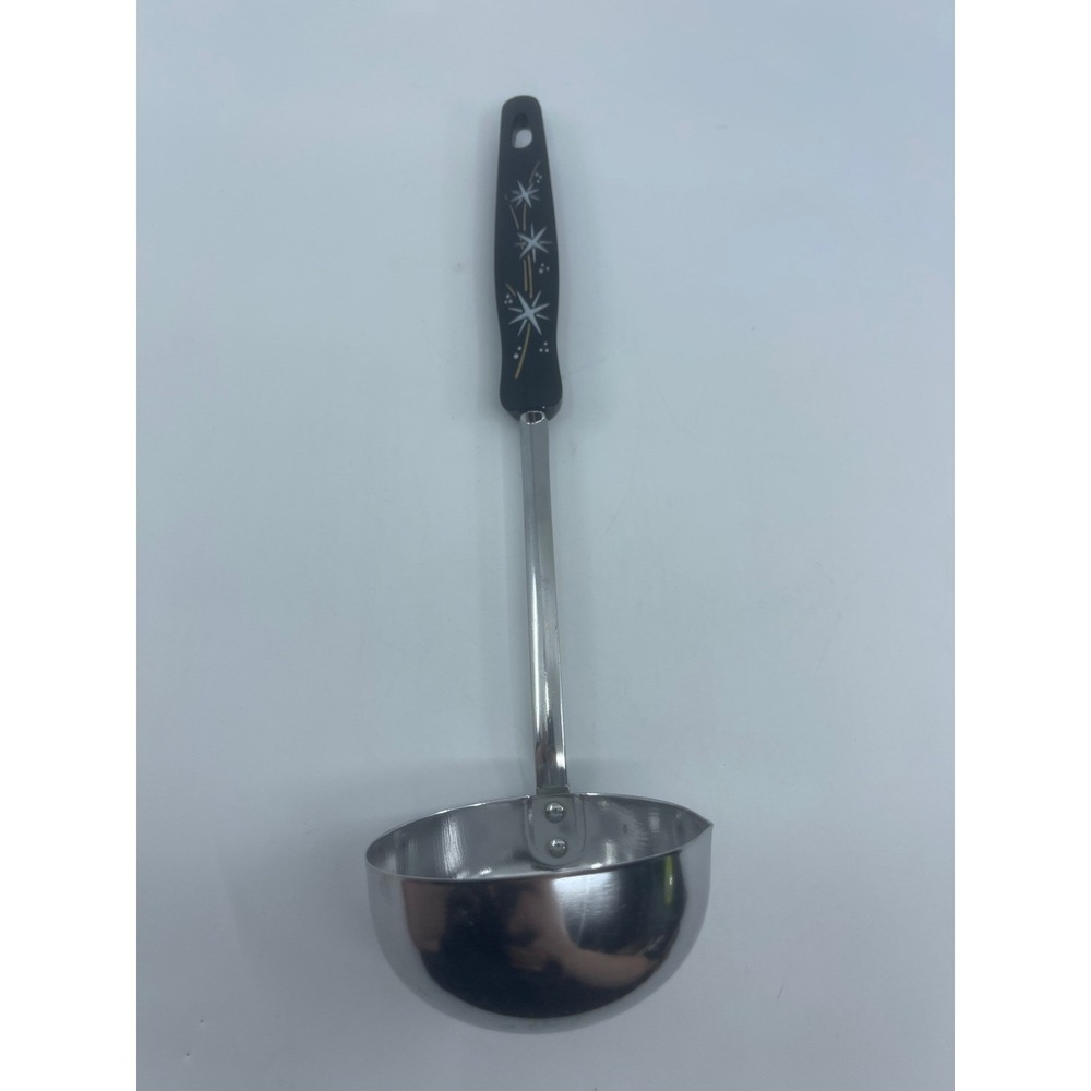 Vintage Ekco Stainless Steel Soup Ladle Black Atomic Starburst 10"